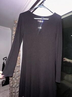 Isaac Mizrahi Black Long-Sleeve Knit Dress with Front Hardware Detail